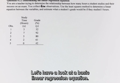 Question 9.1.1 Determining the linear regression equation - BCcampus